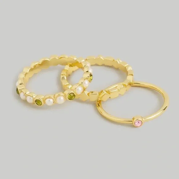 Madewell Set of Three Faux Pearl & Gem
Stackable Rings NWT Size 8 - Picture 1 of 9